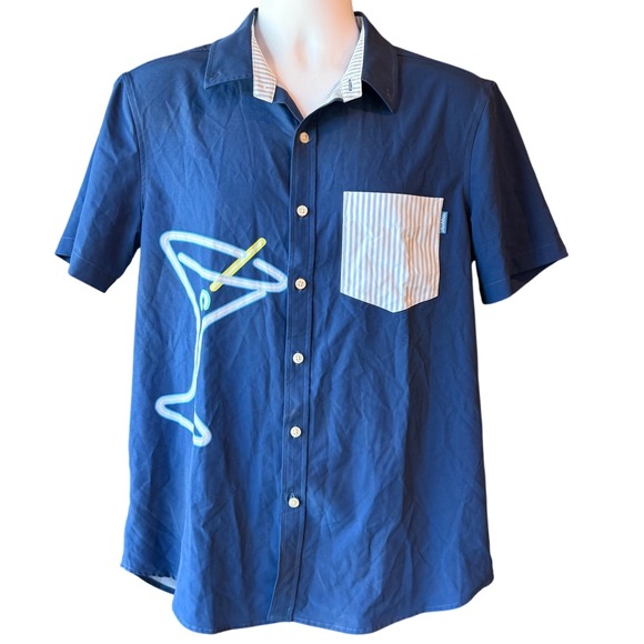 Chubbies Mens Short Sleeve Button Up Shirt Blue Martini‎ Glass Graphic Sz Medium - Picture 2 of 10